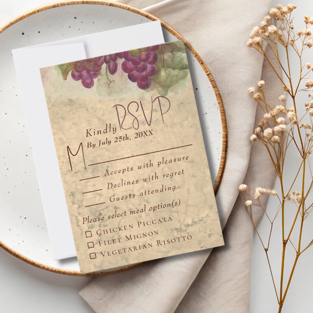 Rustic Vineyard Wedding Meal Choice RSVP Card (Creator Uploaded)