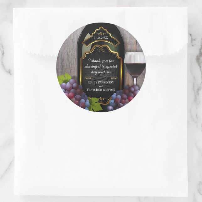 Rustic Vineyard Winery Wedding Thank You Favour Classic Round Sticker (Bag)