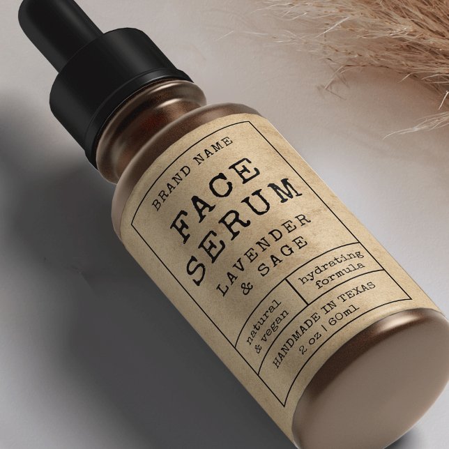 Rustic Vintage 2 OZ 60ml Cosmetic Bottle Label (Vintage brown paper effect skincare bottle wrapper labels with rustic fonts)