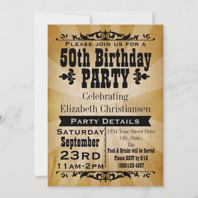 Rustic Vintage 50th Birthday Party Invitation (Front)