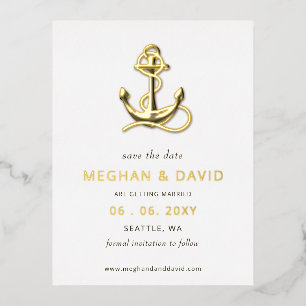 Rustic Vintage Anchor Nautical Save the Date Foil Invitation Postcard