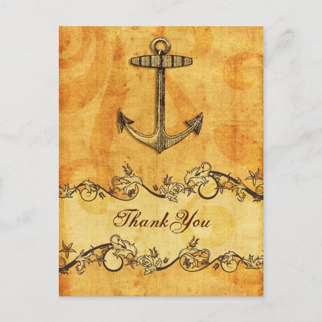rustic, vintage ,anchor nautical thank you postcard (Front)
