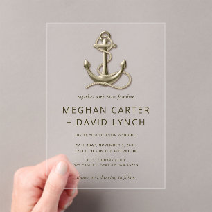 Rustic Vintage Anchor Nautical Wedding Acrylic Invitations