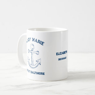 Rustic Vintage Anchor Navy Blue Name Port Coffee Mug