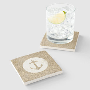 Rustic vintage anchor stone coaster