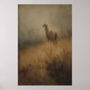 Rustic Vintage Animal Wall Art, Cottagecore Lamb Poster