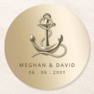 Rustic Vintage Antique Anchor Nautical Wedding Round Paper Coaster