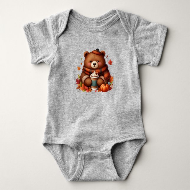 Rustic/vintage autumn bear baby bodysuit (Front)