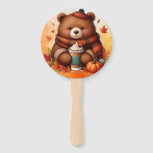Rustic/vintage autumn bear hand fan
