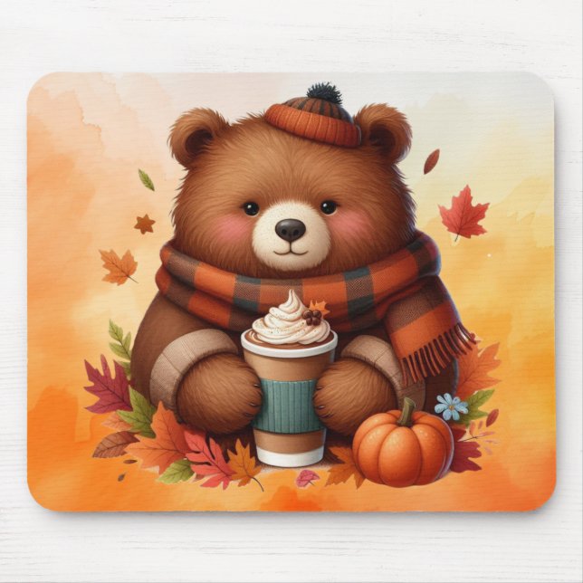 Rustic/vintage autumn bear mouse pad (Front)