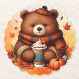 Rustic/vintage autumn bear paper coaster