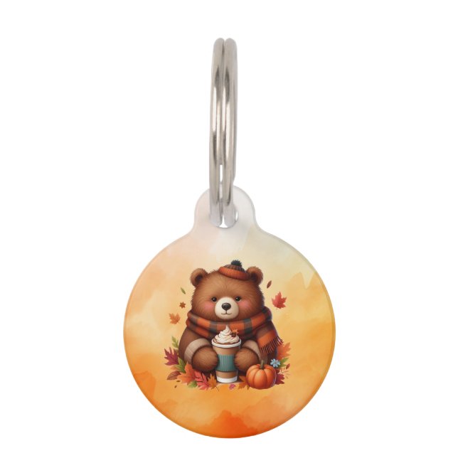 Rustic/vintage autumn bear pet tag (Front)