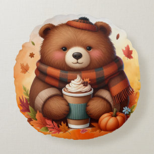 Rustic/vintage autumn bear round pillow