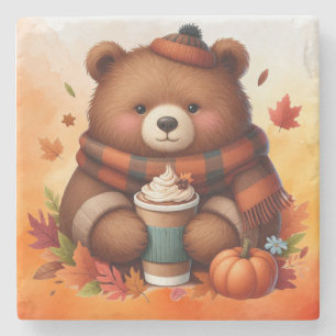 Rustic/vintage autumn bear stone coaster