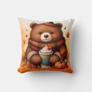 Rustic/vintage autumn bear throw pillow