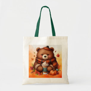 Rustic/vintage autumn bear tote bag