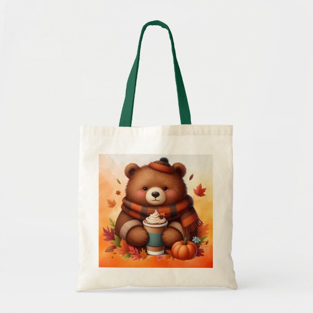 Rustic/vintage autumn bear tote bag (Front)