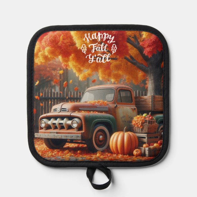 Rustic/vintage autumn farm truck  pot holder (Front)