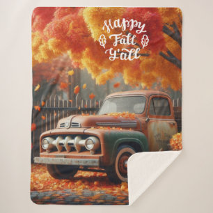 Rustic/vintage autumn farm truck sherpa blanket