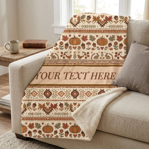 Rustic Vintage Autumn Folk Cozy Fall Pattern Sherpa Blanket