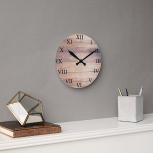 Rustic vintage barn wood Roman numbers Round Clock