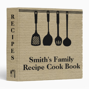 Rustic Vintage Beige Linen Printed Cookbook 3 Ring Binder