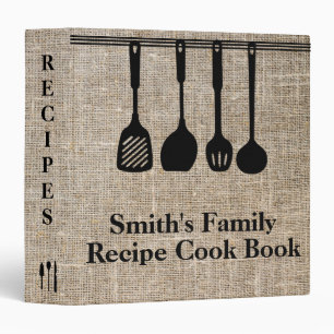 Rustic Vintage Beige Linen Printed Cookbook Binder
