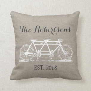 Rustic Vintage Bicycle Wedding Monogram Throw Pillow