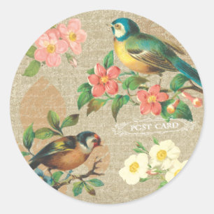 Rustic Vintage Birds and Flowers Shabby Elegance Classic Round Sticker
