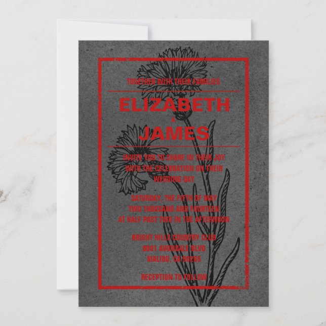 Rustic Vintage Black And Red Wedding Invitations (Front)