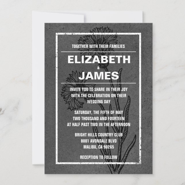 Rustic Vintage Black Wedding Invitations (Front)