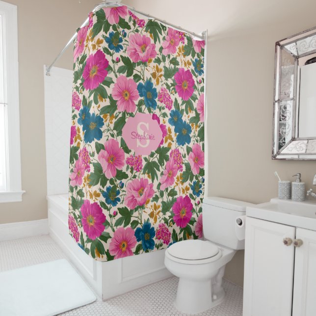 Rustic Vintage Blue and Pink Floral Pattern (In Situ)