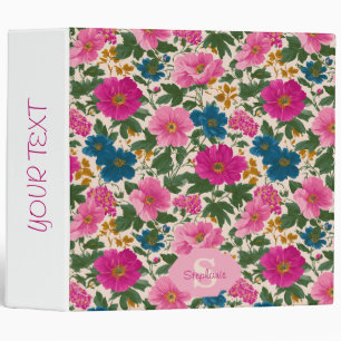 Rustic Vintage Blue and Pink Floral Pattern Binder