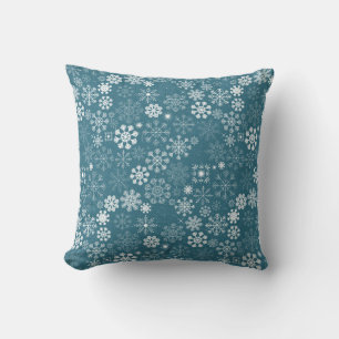 Rustic - Vintage Blue and White Festive Snowflakes Throw Pillow