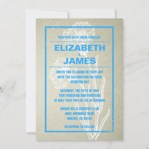 Rustic Vintage Blue And White Wedding Invitations