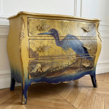 Rustic Vintage Blue Heron Gold Floral Decoupage