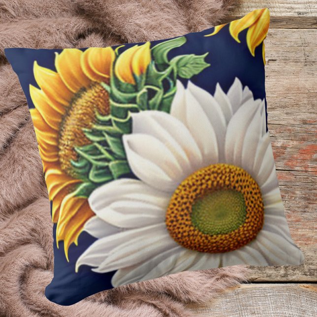 Rustic Vintage Bold Floral Sunflower Throw Pillow (Creator Uploaded)