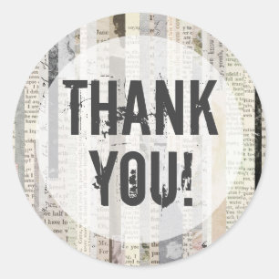 Rustic Vintage Book Pages Ephemera Bold Thank You Classic Round Sticker