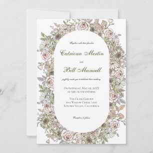 Rustic Vintage Botanical Floral Wedding Invitation