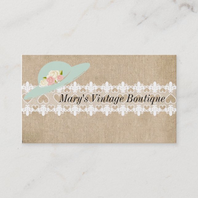 Rustic Vintage Burlap Boutique Business Card (Front)