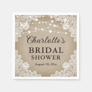 Rustic Vintage Burlap Lace Bridal Shower Napkins