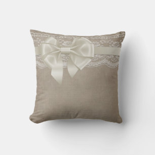 Rustic Vintage Burlap & Lace Throw Pillow