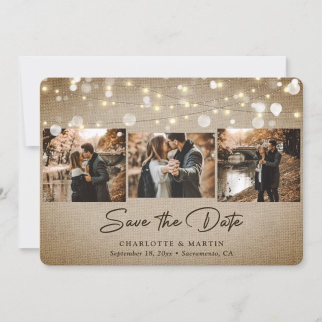 Rustic Vintage Burlap Photo Wedding Save The Date (Front)