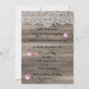 Rustic vintage butterfly wedding invitation