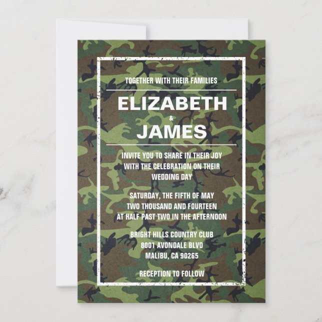 Rustic Vintage Camo Wedding Invitations (Front)