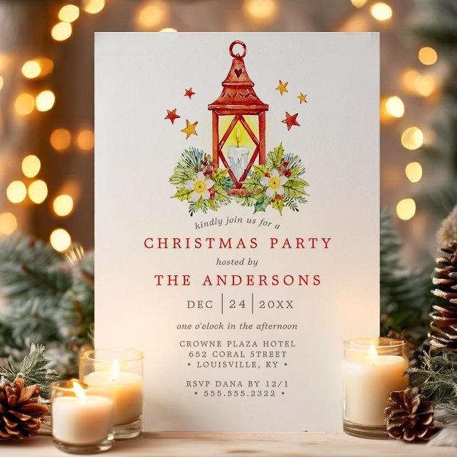 Rustic Vintage Candle Lantern Christmas Party Invitation (Creator Uploaded)