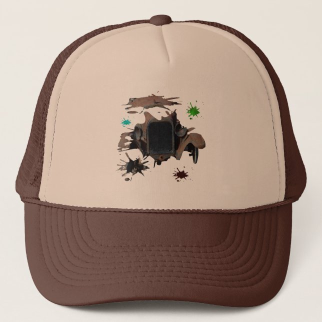 Rustic Vintage Car Grunge Art, Trucker Hat (Front)