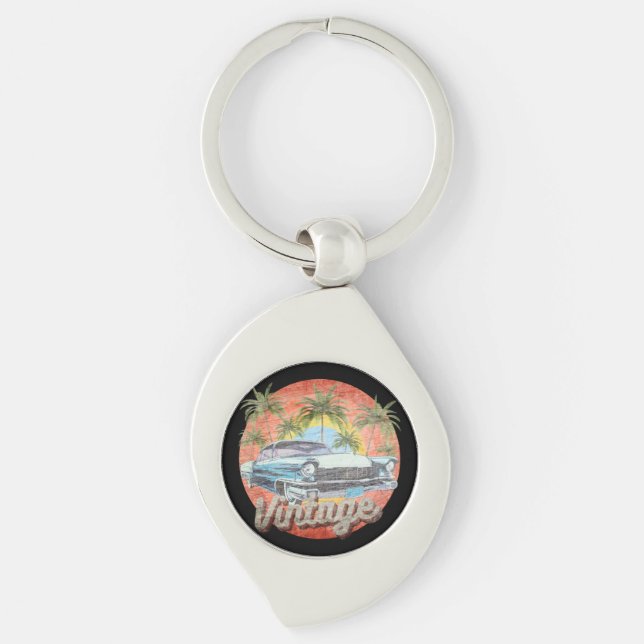 Rustic Vintage Car Summer Vacation Keychain (Front)