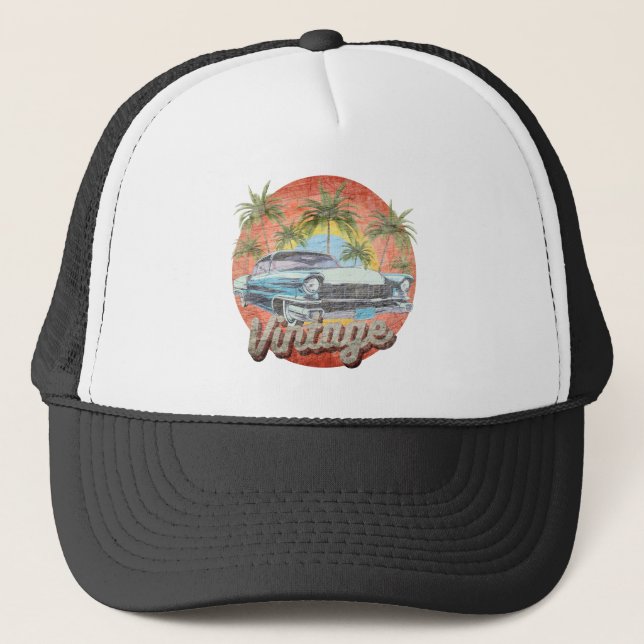 Rustic Vintage Car Summer Vacation Trucker Hat (Front)