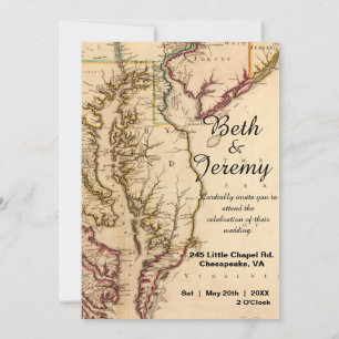 Rustic Vintage Chesapeake Bay Wedding Invitation